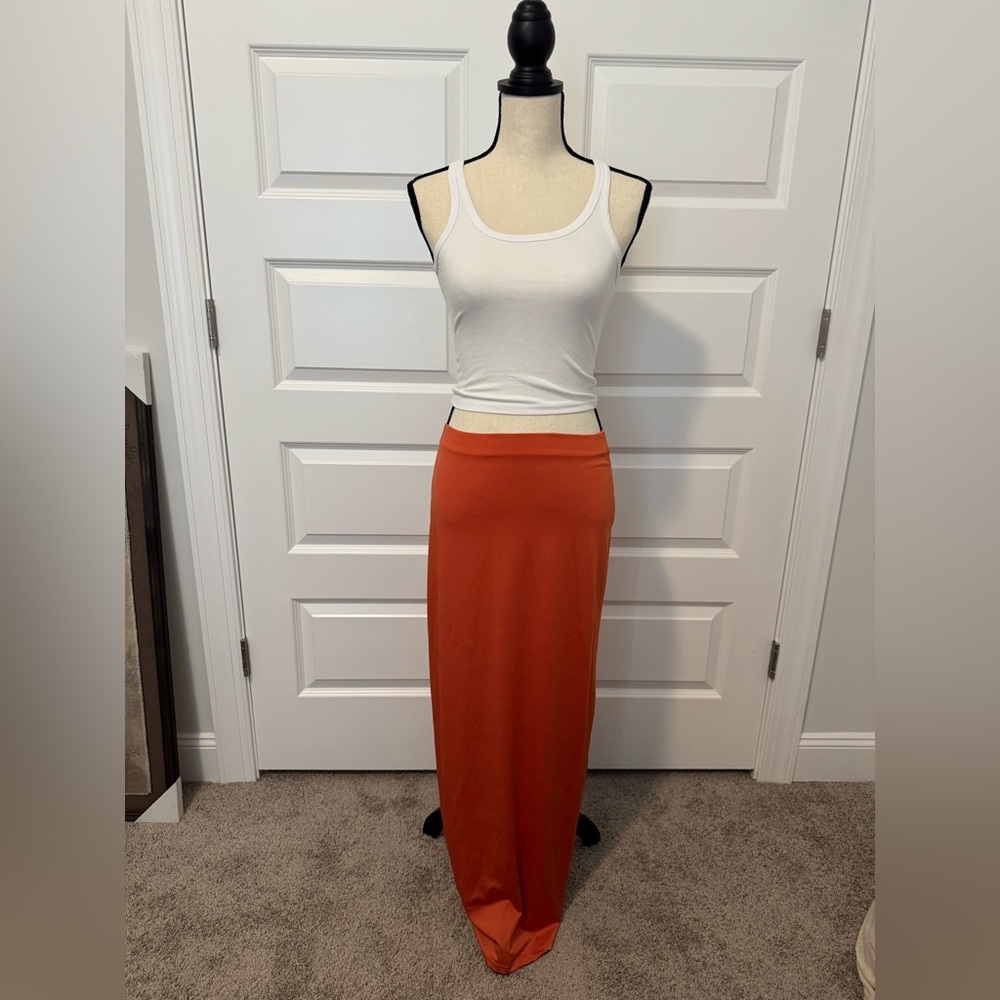 Women's Long Stretchy Maxi Skirt in Orange